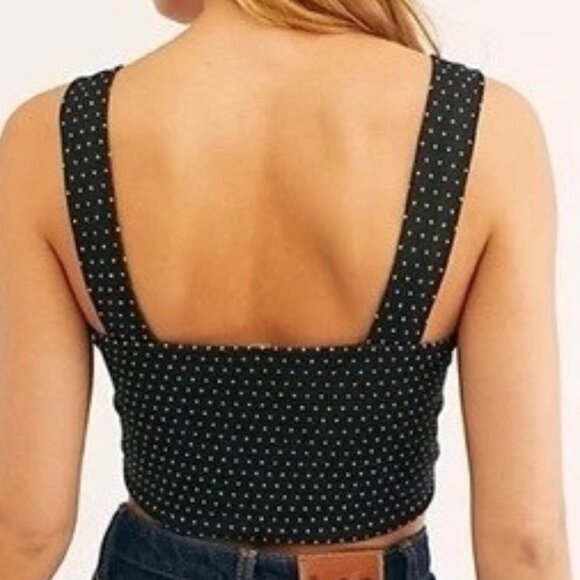 Free People “This Is Love” Black White Polka Dot Button Crop Top XS - Picture 5 of 5